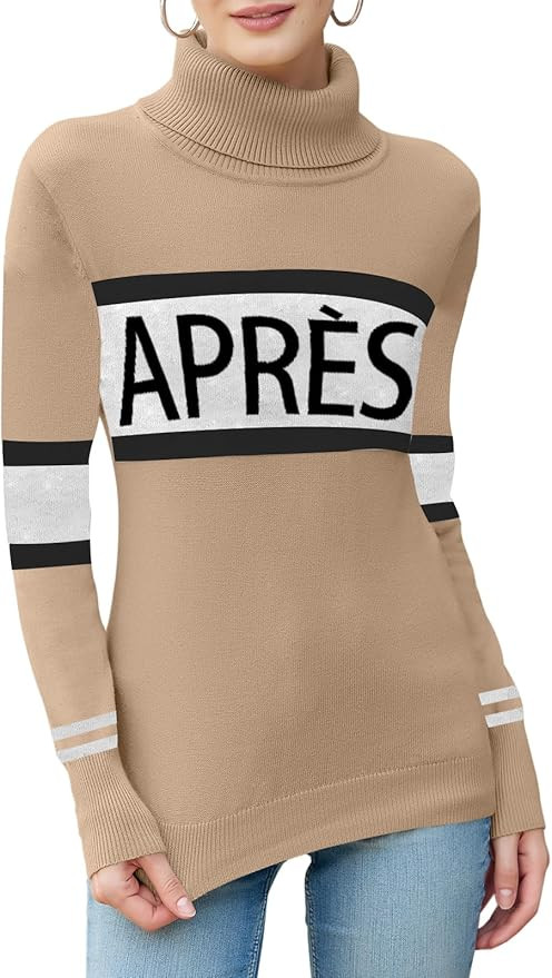 Women Turtleneck Sweaters Stripe Sleeve Colorblock Shirts Fitted Apres Ski Tops Fashion Winter Ou... | Amazon (US)