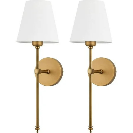 Wall Sconces Sets of 2, Hardwired Classic Brushed Brass Sconces Wall Lighting, Bathroom Vanity Light Fixture with Fabric Shade for Bedroom Living Room Hallway Kitchen, Gold | Walmart (US)
