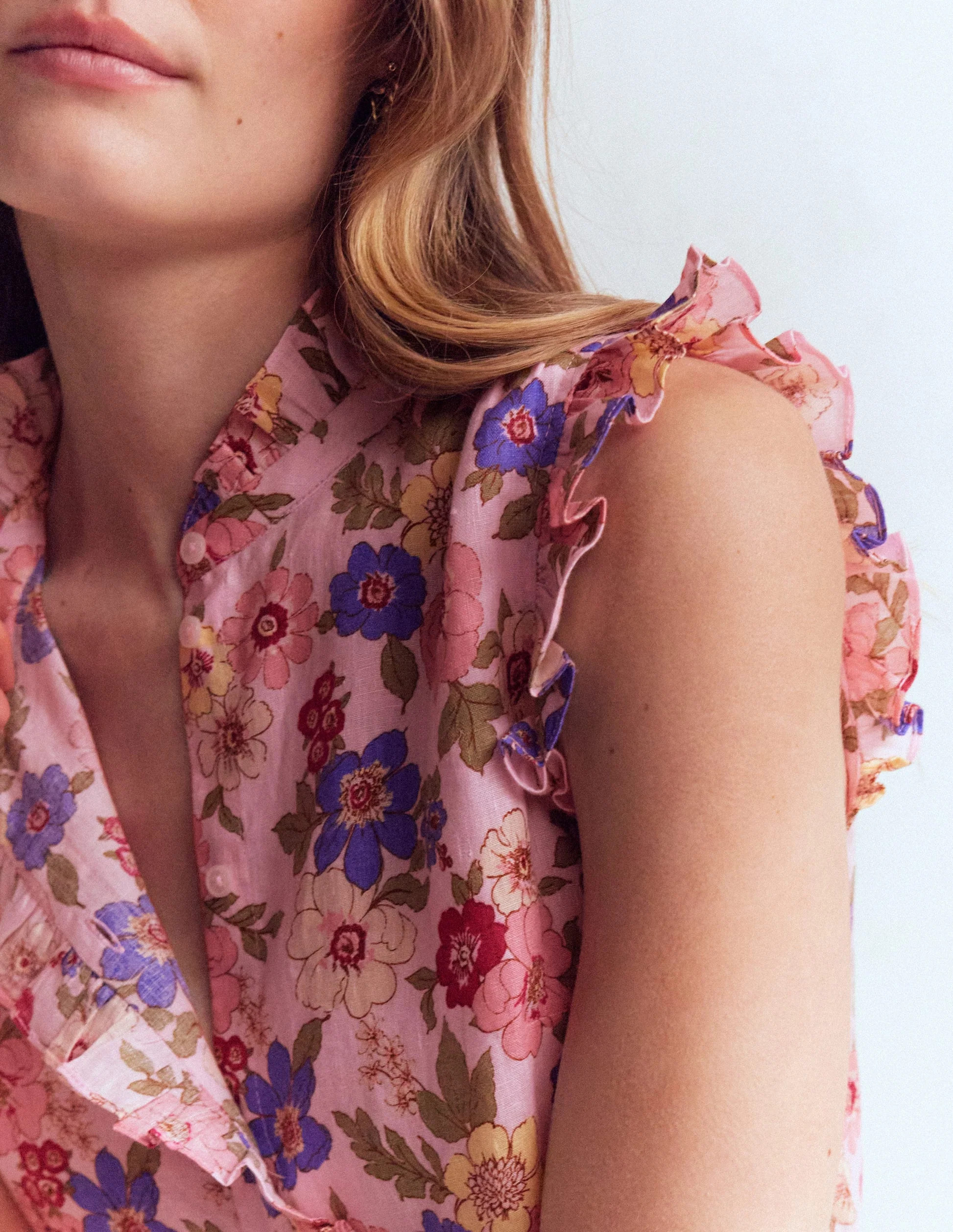 Isabel Sleeveless Linen Top-Blooming Pink, Blossomy Garden | Boden (US)