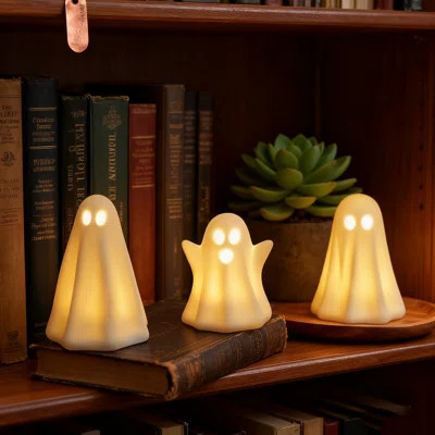 3-pack Halloween Lighted Ceramic Ghost Decor | Timer Function, Durable Porcelain | 3 Unique Spooky-cute Ghosts | Perfect For Home Table/tray/halloween | Wayfair North America