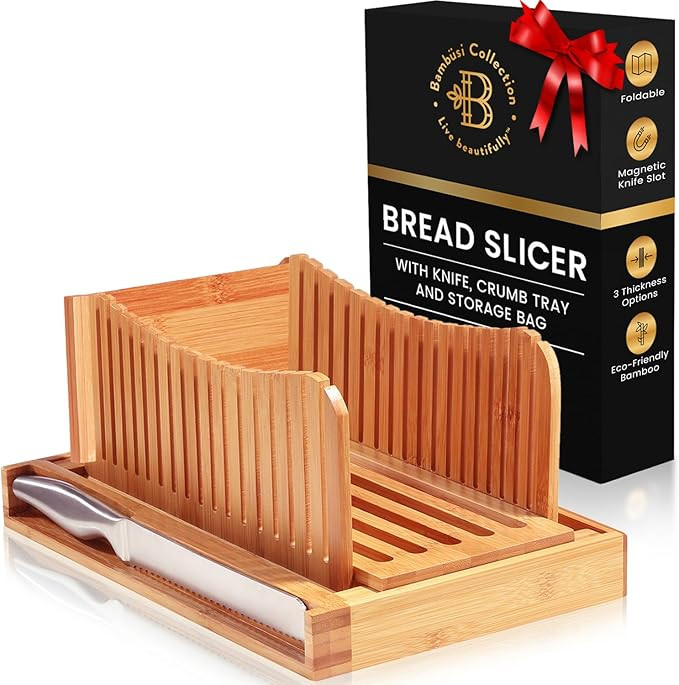 Bambüsi Bread Slicer for Homemade Bread - Bamboo Bread Cutter with Knife, Foldable Slicing Guide... | Amazon (US)
