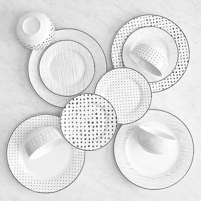 Safdie & Co. - Black & White Sketch Plates and Bowls Sets, Modern Dinnerware Set, Kitchen Dinnerw... | Amazon (US)