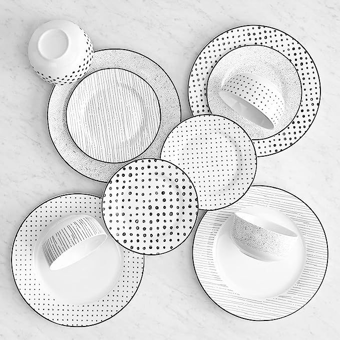 Safdie & Co. Black & White Sketch 12 Piece Dinnerware Set, Service for 4, Fiesta Dinnerware, plat... | Amazon (US)