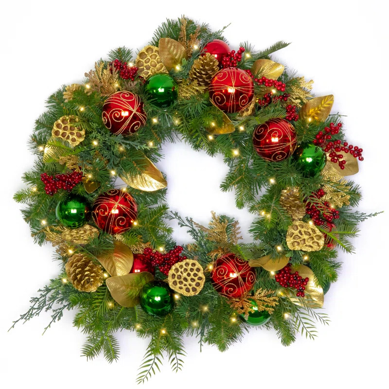 Christmas Colors 30" Wreath with 60 Battery Powered LED Lights | Wayfair North America