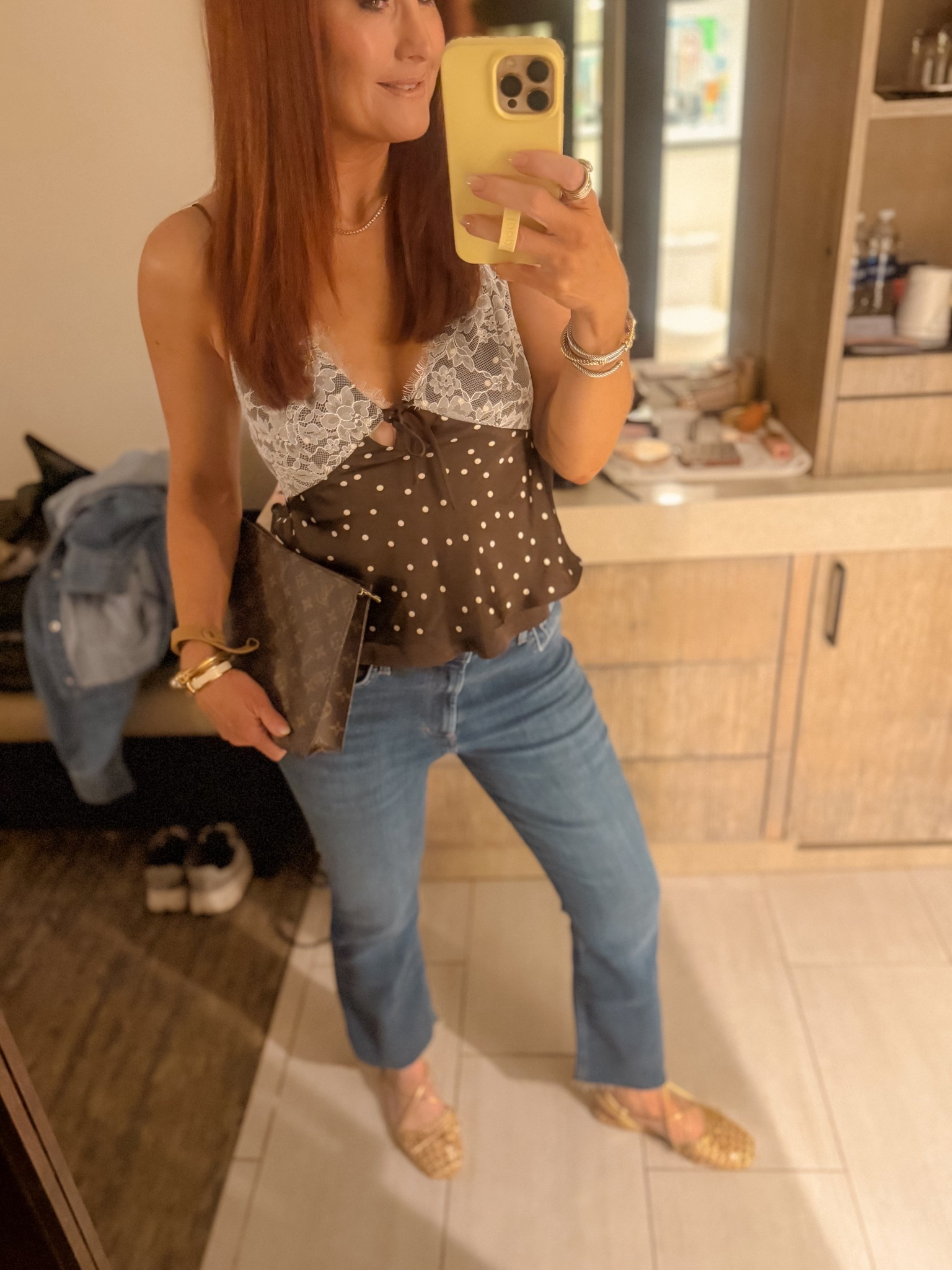 Heading out … first night out in PR. Going to a really delish restaurant called “Vin’us”.
Fell in love with this brown & white polka dot cami top. 🤎🤍

#LTKTravel #LTKdayinmylife #LTKOver40