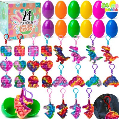 Joyfy 24 Packs Prefilled Easter Eggs with Pop Fidget Keychain, Stress Relief Toys for Kids Easter Egg Hunt, Party Favor, Classroom Exchange Gifts | Target