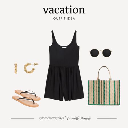 Vacation outfit • summer outfit • resort wear • romper • beach bag 

#LTKtravel #LTKunder100 #LTKSeasonal