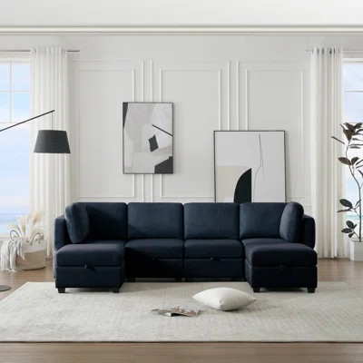 Adjustable Arms And Backs Modern U-Shape Linen Couch Modular Sectional Sofa Couch With Storage Seat | Wayfair Professional