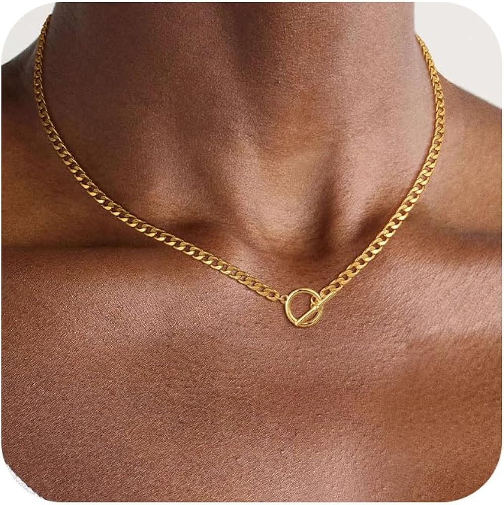 14K Gold Plated Necklace for Women Sweatproof, Non Tarnish Chunky Layered Chain Necklaces Thick G... | Amazon (US)