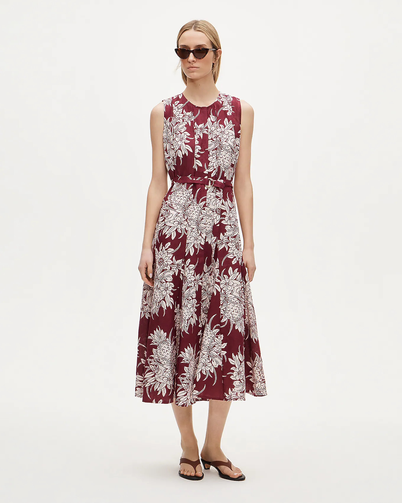 Seamed linen dress with removable belt in pineapple garden print | J. Crew US