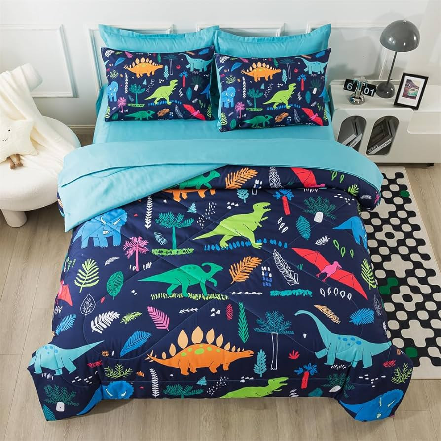 qjmiaofang Dinosaur Bedding Full Size for Kids 7Pieces Dinosaur Comforter Set for Boys Teens Jung... | Amazon (US)