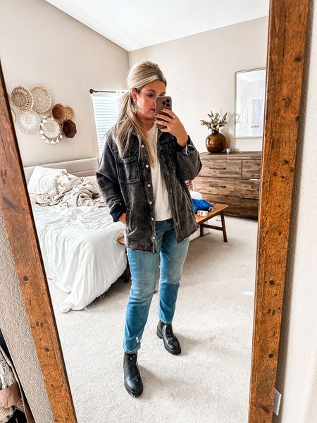 Found this mineral wash shacket from the buckle and it’s so cozy! Paired it with a white t from H&M, my old navy straight leg jeans and a pair of Chelsea boots from Amazon. Cute fall outfit!

#LTKfindsunder50 #LTKstyletip #LTKsalealert