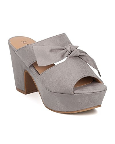 Women Faux Suede Bow Tie Platform Heel - Dressy, Summer, Girls Night, Versatile - Block Heel Mule -  | Amazon (US)