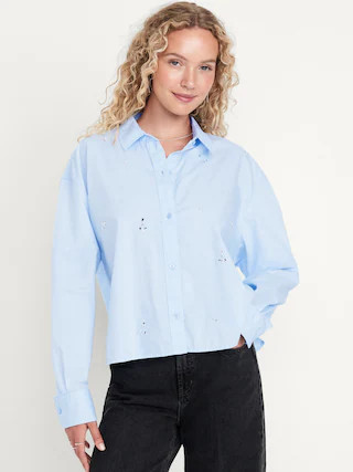 Embellished Cropped Button-Down Shirt | Old Navy (CA)