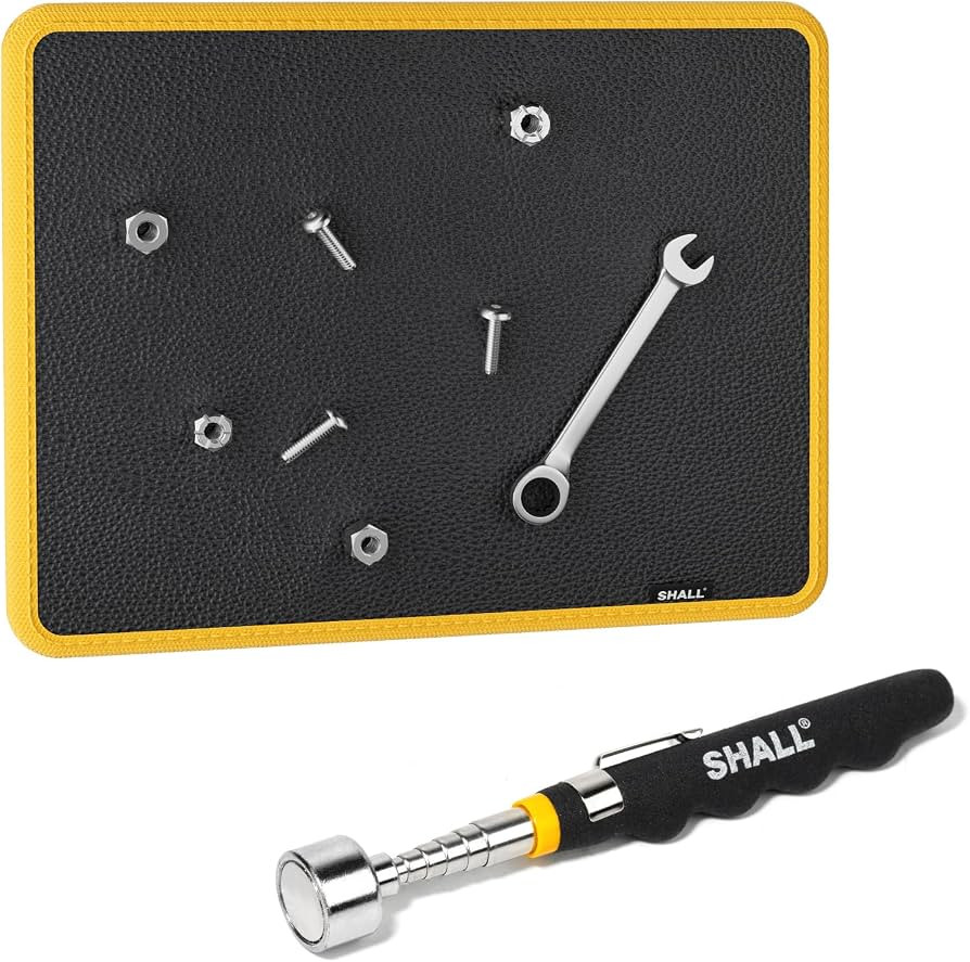SHALL Magnetic Tool Parts Mat and Telescoping Magnetic Pickup Tool, Flexible Magnetic Tool Holder Pad W/ 83 Built-In-Magnets & 25LBS Pull Force Extendable Magnet Hold Mechanic Wrenches Screws Bolts | Amazon (US)