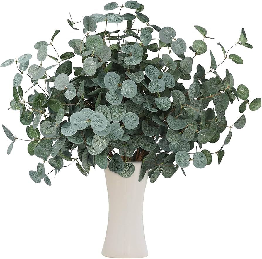 Miracliy 10pcs Faux Eucalyptus Stems Artificial Eucalyptus Leaves Silk Silver Dollar Eucalyptus O... | Amazon (US)