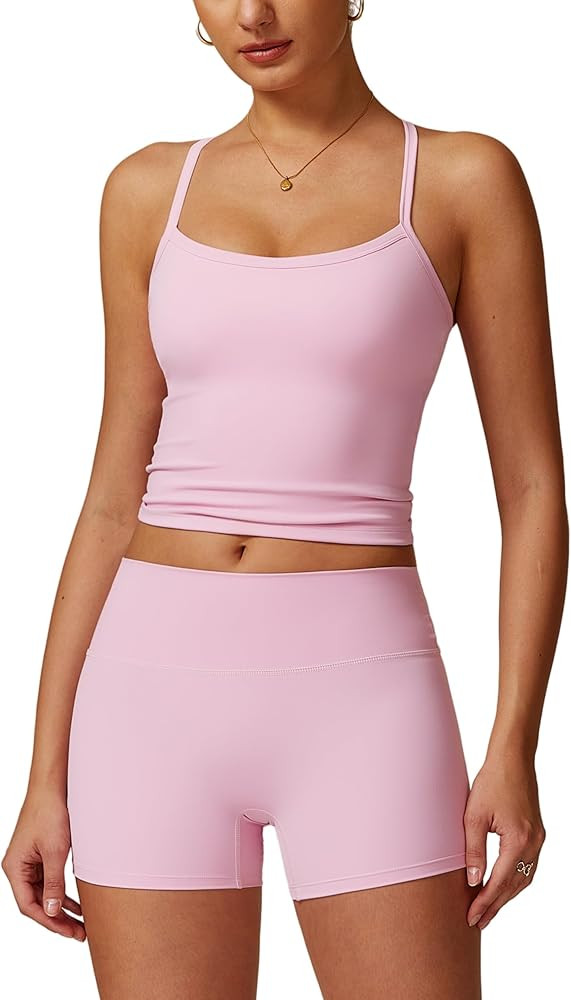 ABOCIW Workout Sets for Women 2 Piece Padded Sports Bra Tank High Waist Booty Gym Shorts Active Y... | Amazon (US)