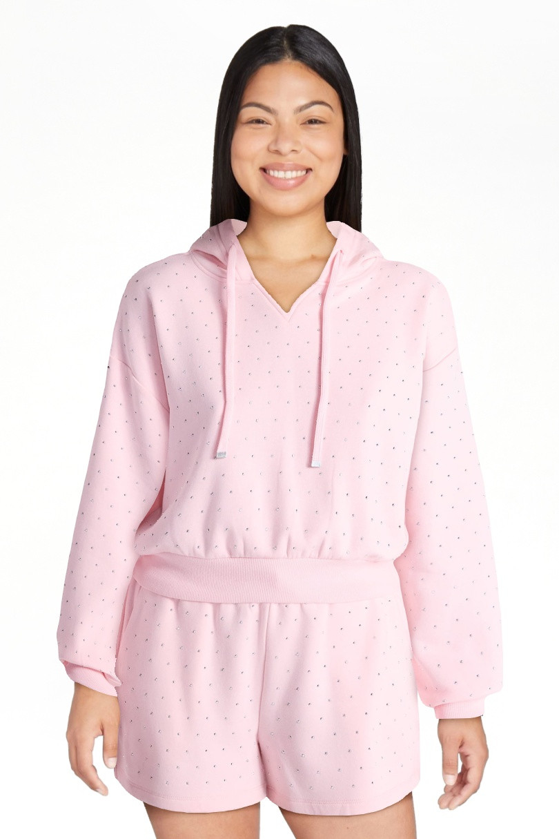No Boundaries Faux Rhinestone Cropped Hoodie and Shorts Set, 2-Piece, Women’s | Walmart (US)