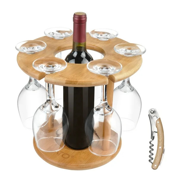 Wine Glass Drying Rack and Bottle Holder, Wooden Wine Storage Glasses Hook Stand Organizer Tray w... | Walmart (US)
