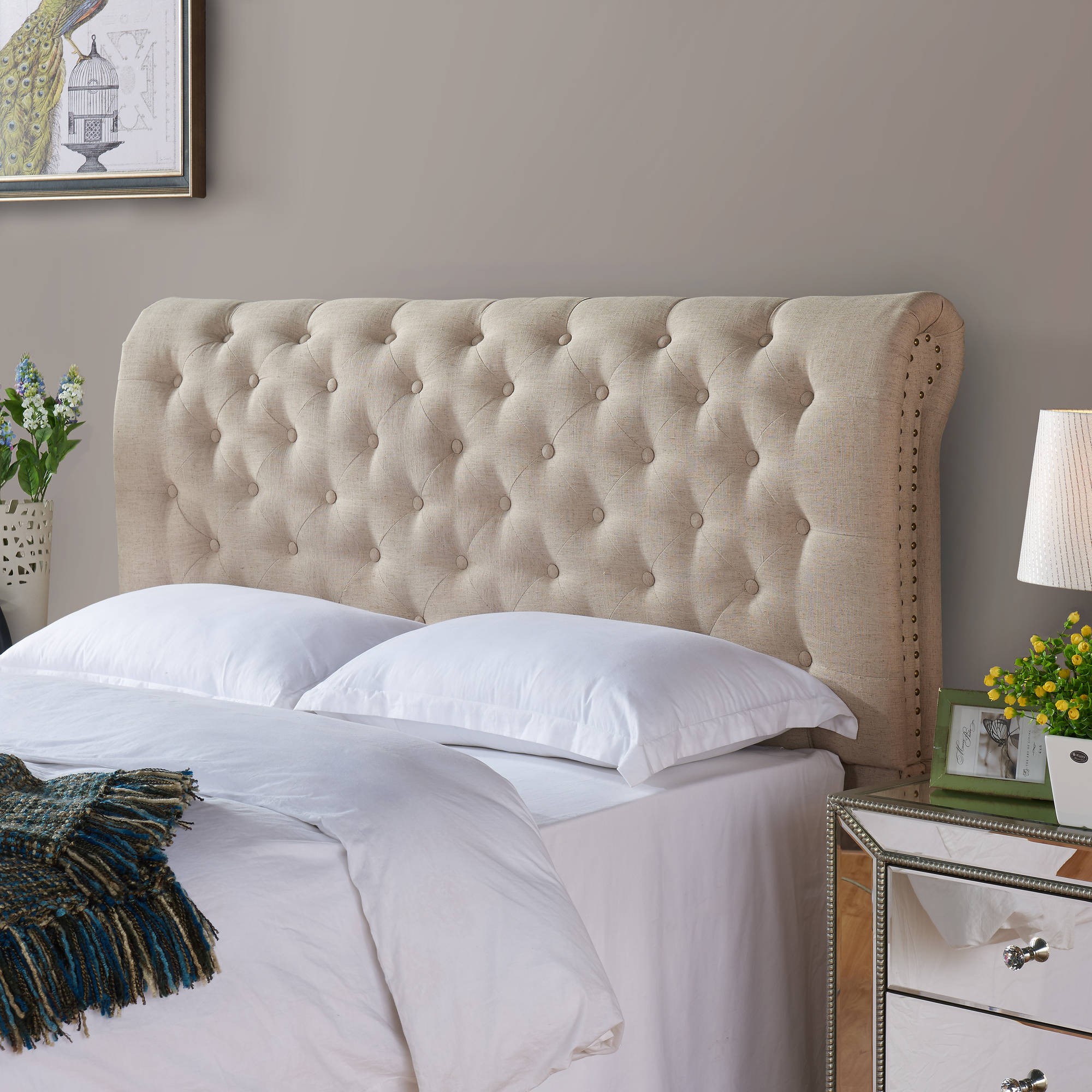 Better Homes and Gardens Rolled Tufted Headboard, Sand, Multiple Sizes | Walmart (US)