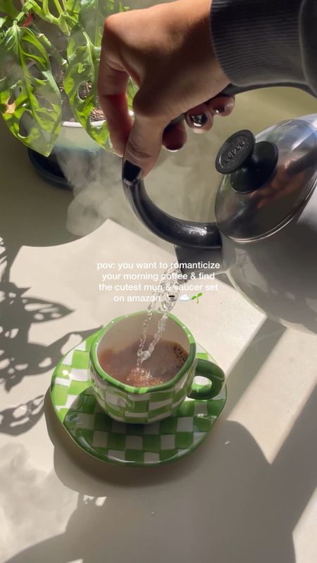THE CUTEST LIL MUG & SAUCER SET FROM AMAZON 💚🏁☕️  comes in tons of colors and adds a little brightness to your day 🥹 

#LTKFind #LTKhome #LTKunder50