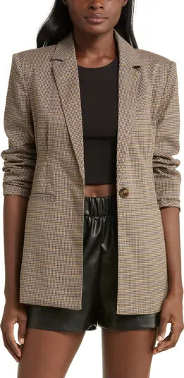 Steve Madden Cinched Waist Houndstooth Plaid Blazer | Nordstrom | Nordstrom
