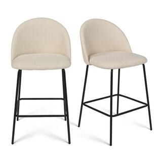 Elevens Nano Beige Upholstered Metal Frame High Back 25 in. Counter Stool (Set of 2) (18 in. W x ... | The Home Depot