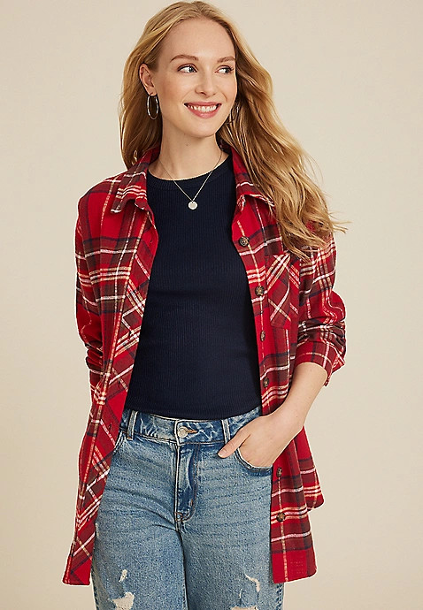 Cabin Plaid Boyfriend Button Down Shirt | Maurices