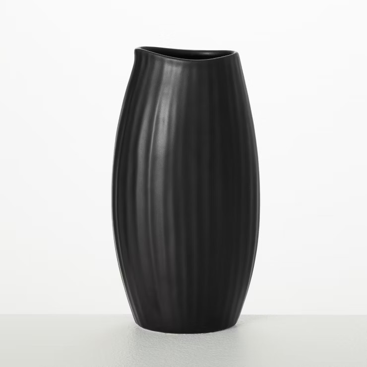 Sullivans 9" Modern Black Ribbed Vase | Target