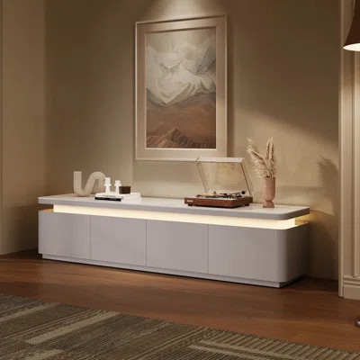 Modern TV Stand With Adjustable LED Lights, Sintered Stone Top, Fully Assembled | Wayfair North America
