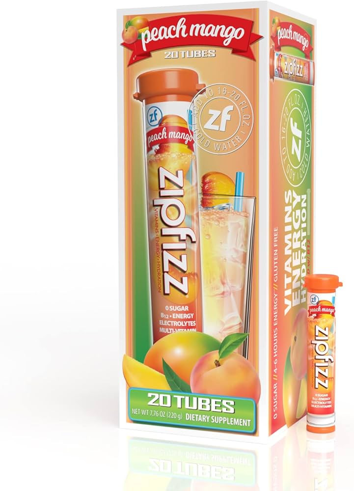 Zipfizz Energy Drink Mix, Electrolyte Hydration Powder with B12 and Multi Vitamin, Peach Mango (2... | Amazon (US)