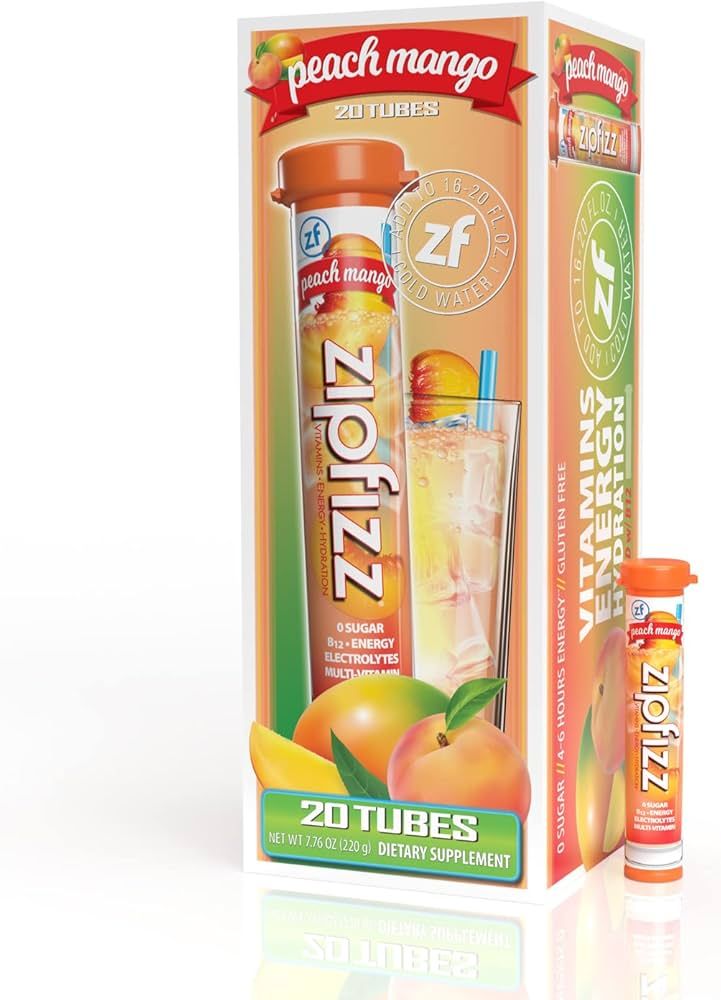 Zipfizz Energy Drink Mix, Electrolyte Hydration Powder with B12 and Multi Vitamin, Peach Mango (2... | Amazon (US)
