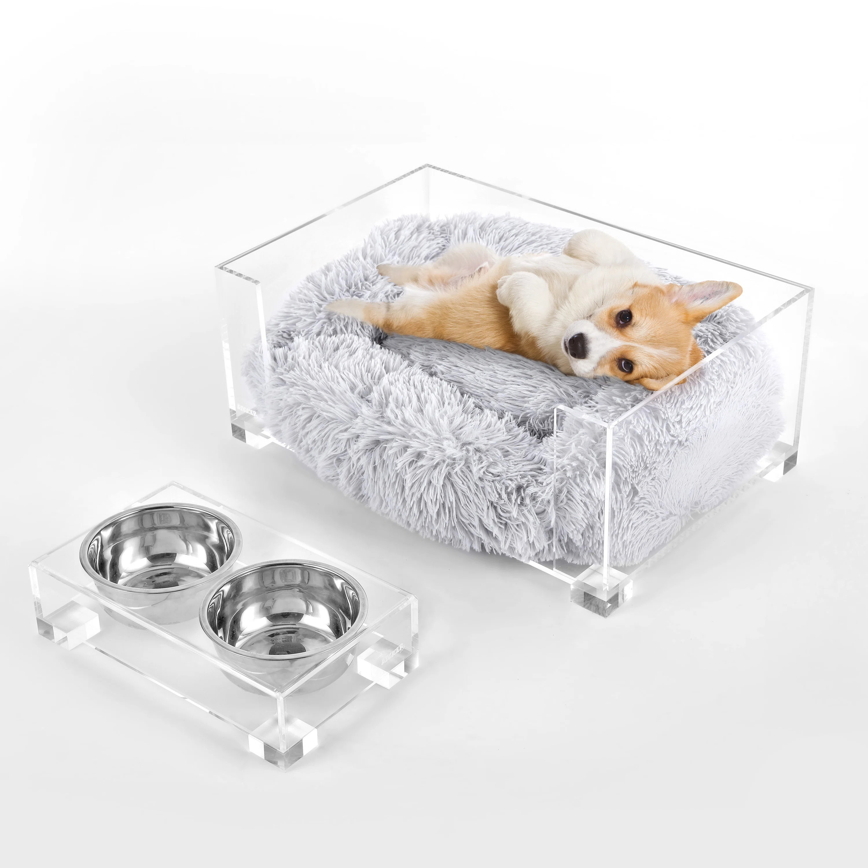 The Licker Store Billie Lucite Calming Fluffy Pet Bed with Washable Cushion and Elevated Pet Feed... | Wayfair North America