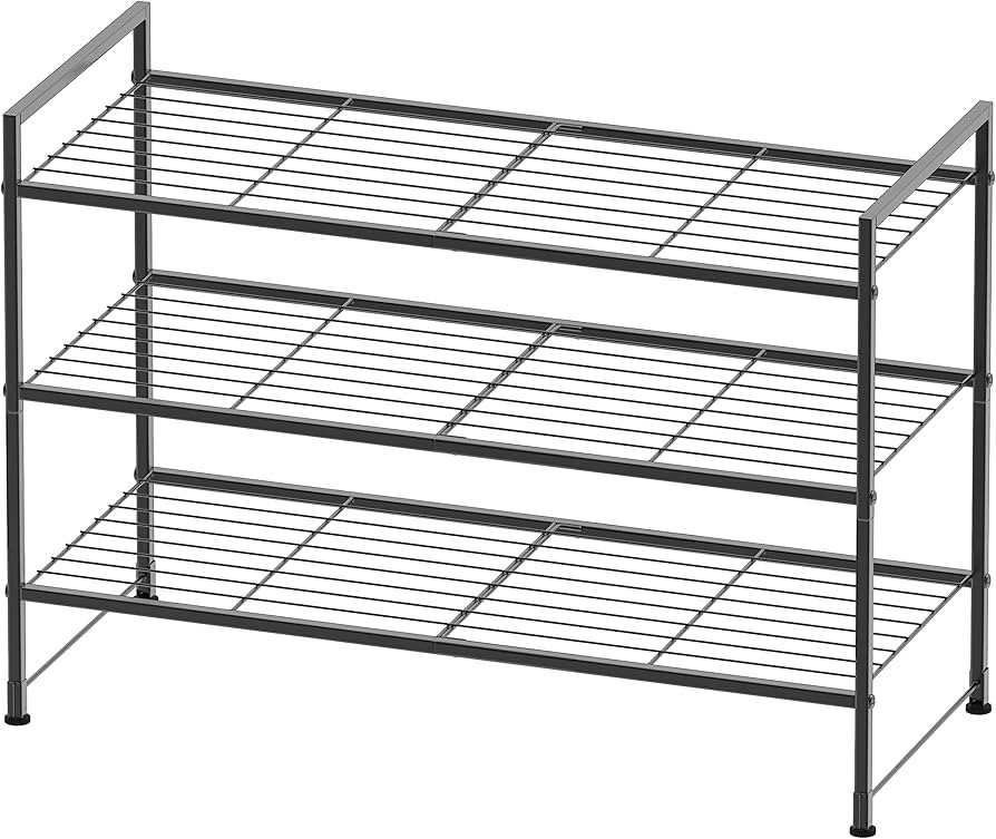 Simple Houseware 3-Tier Stackable Shoe Rack Storage Shelf, Black | Amazon (US)