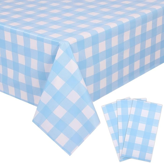 Kesfey 3 Packs Light Blue Gingham Tablecloth Pale Blue and White Checkered Tablecloths 54 x 108 I... | Amazon (US)
