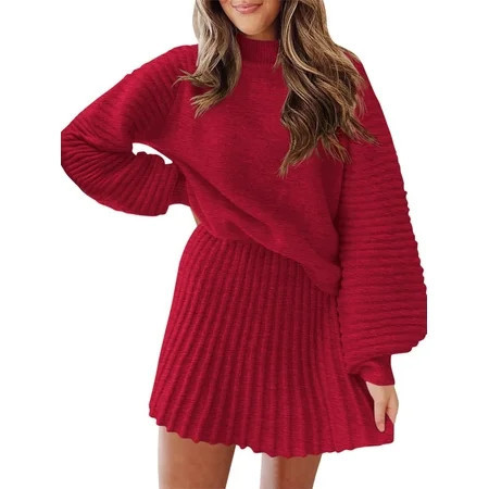 Long Sleeve Women Fall Winter 2 Pieces Skirt Sets Casual Sweater Pullover and Skirt | Walmart (US)