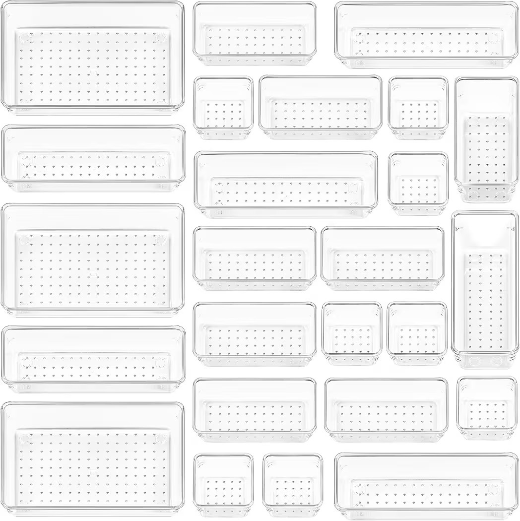 Vtopmart 25 PCS Clear Plastic Drawer Organizers Set, 4-Size Versatile Bathroom and Vanity Drawer ... | Amazon (US)