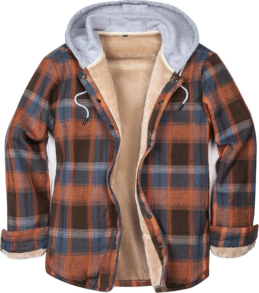 Men's Cotton Plaid Long Sleeve Shirts Jacket Fleece Lined Flannel Shirts Sherpa Button Down Coat ... | Amazon (US)