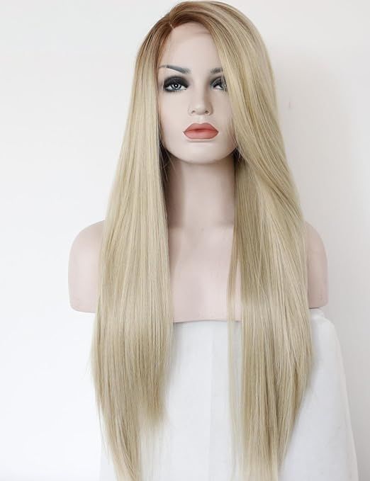 K'ryssma Fashion Ombre Blonde Glueless Lace Front Wigs 2 Tone Color Light Brown Roots #12 Side Pa... | Amazon (US)