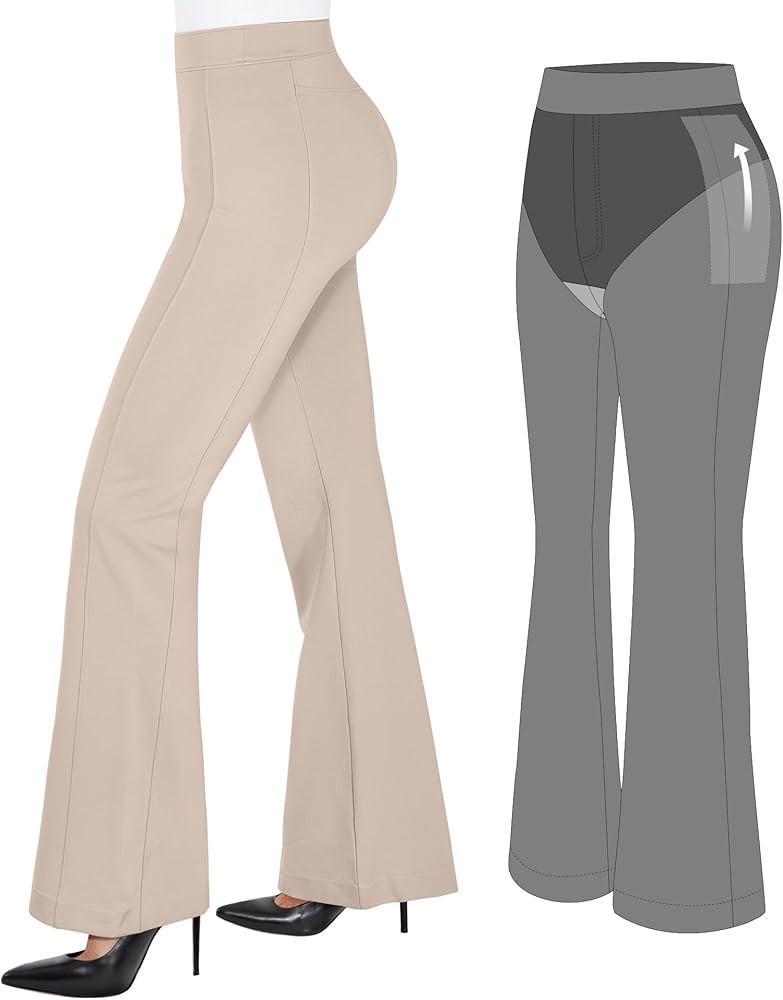 HIGH WAISTED WORK PANTS: Designed with a pull on elastic waistband and subtle bootcut flare, thes... | Amazon (US)