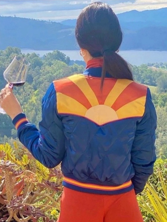 Classic Rock & Couture Women's Navy Bomber Jacket with Sunrise Panel | Poshmark