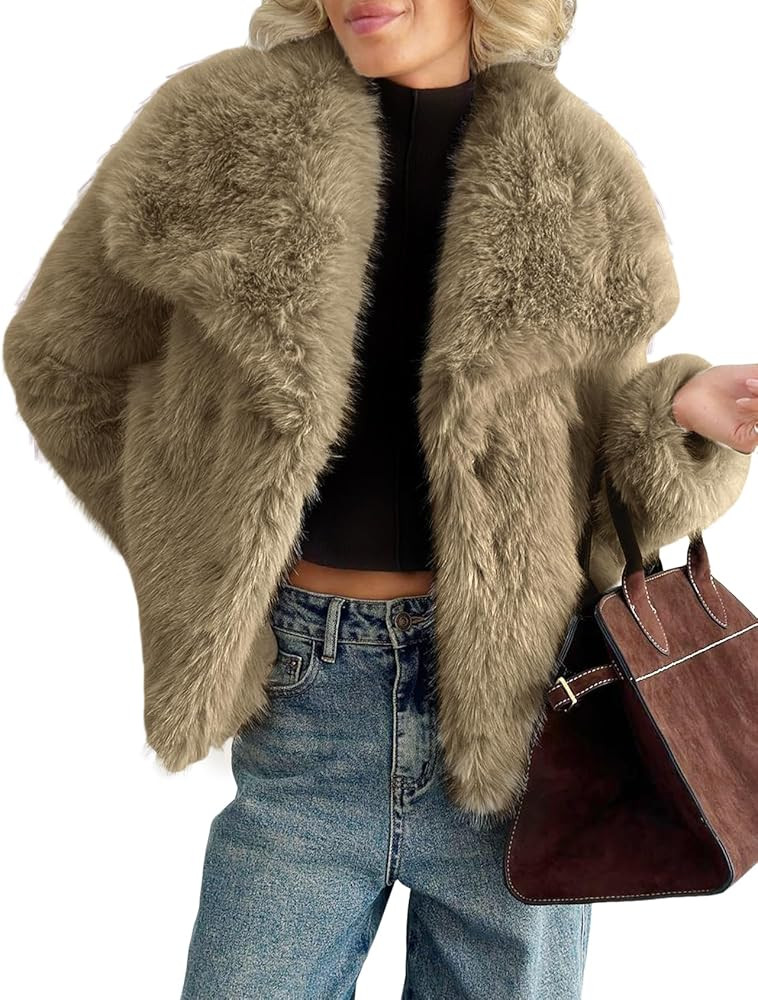 Yimoon Womens Faux Fur Coat Lapel Open Front Fluffy Shaggy Jacket Winter Warm Furry Overcoat | Amazon (US)