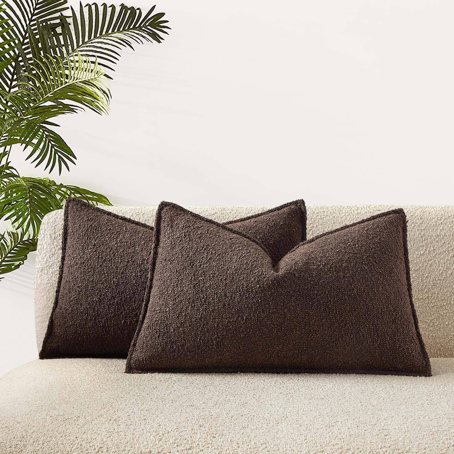 JUSPURBET Brown Boucle Lumbar Broadside Throw Pillow Covers 14x24 inch Set of 2 for Couch Bedroom... | Amazon (US)
