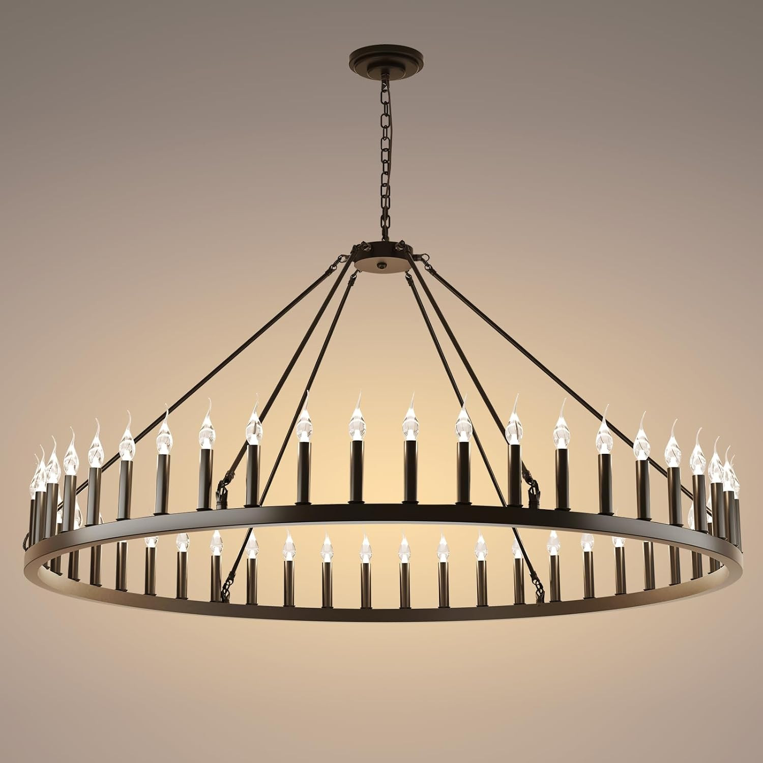 AMPlug in Wagon Wheel Chandelier 60" 48 Light, Black Round Chandelier, Large Candle Chandelier Li... | Amazon (US)