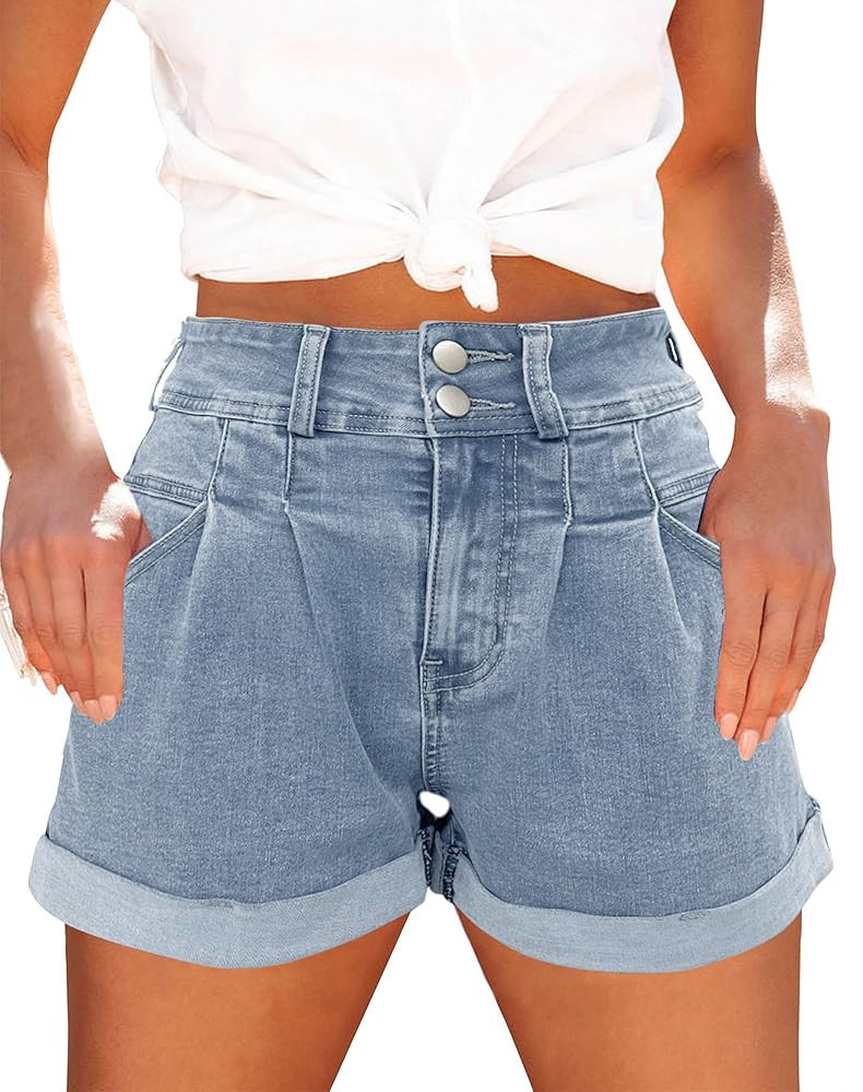 Womens Relaxed Fit Casual High Waist Pocketed Denim Shorts | Amazon (US)