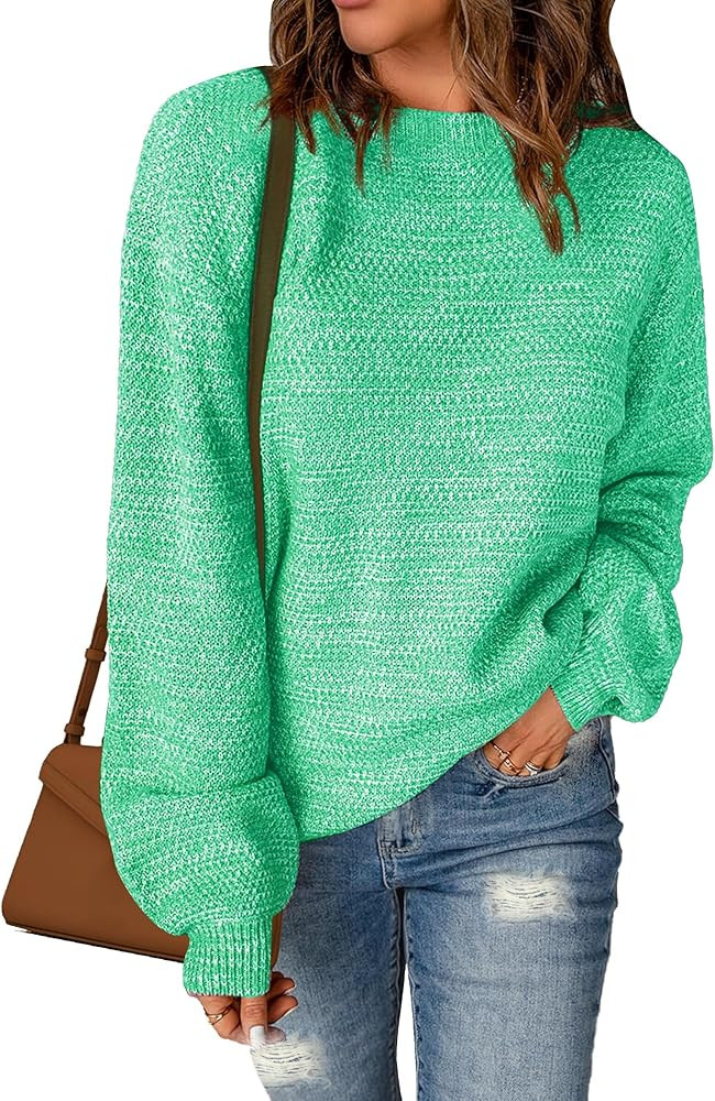 Sucolan Oversized Sweaters for Women Heathered Long Sleeve Crew Neck Pullover Knit Sweater Casual... | Amazon (US)