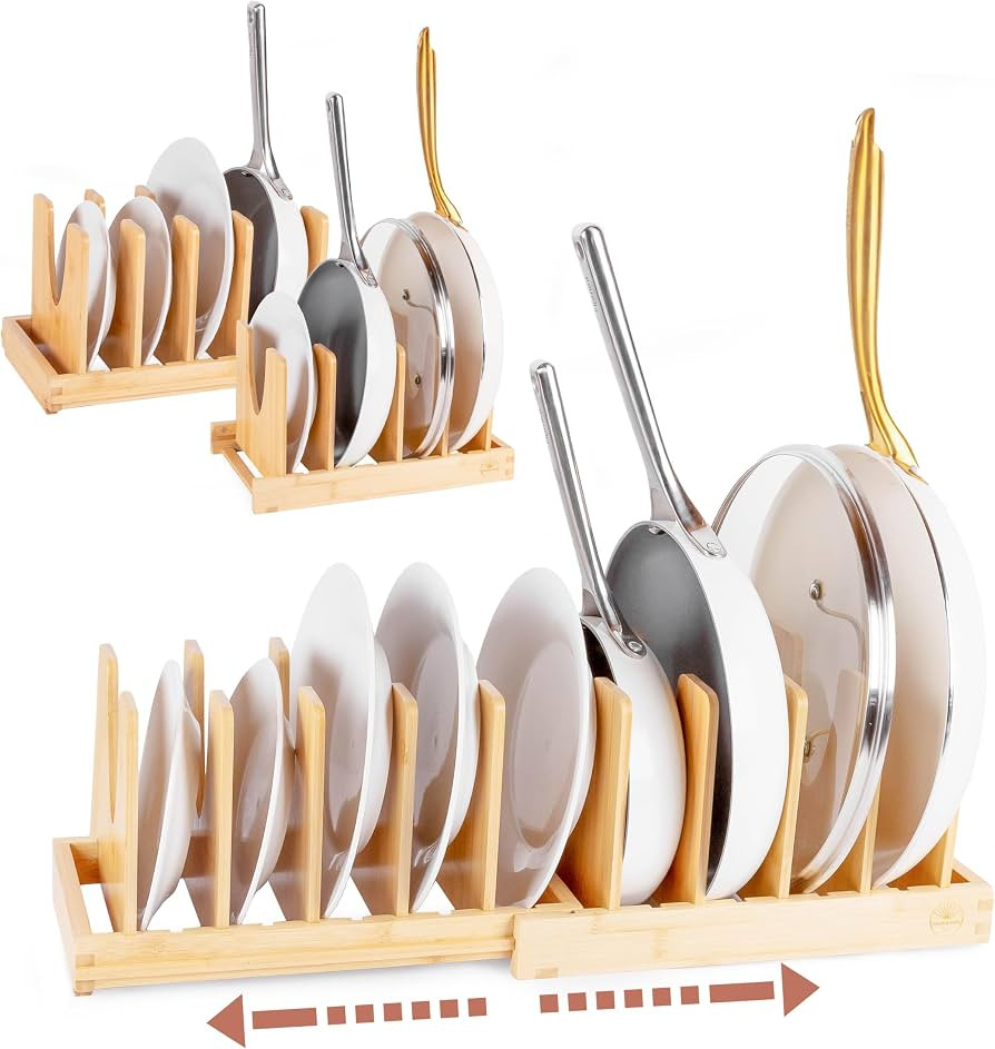 Pot and Pan Organizer for Under Cabinet \u2013 Bamboo Pot Lid Organizer for Cabinet with Magnetic... | Amazon (US)