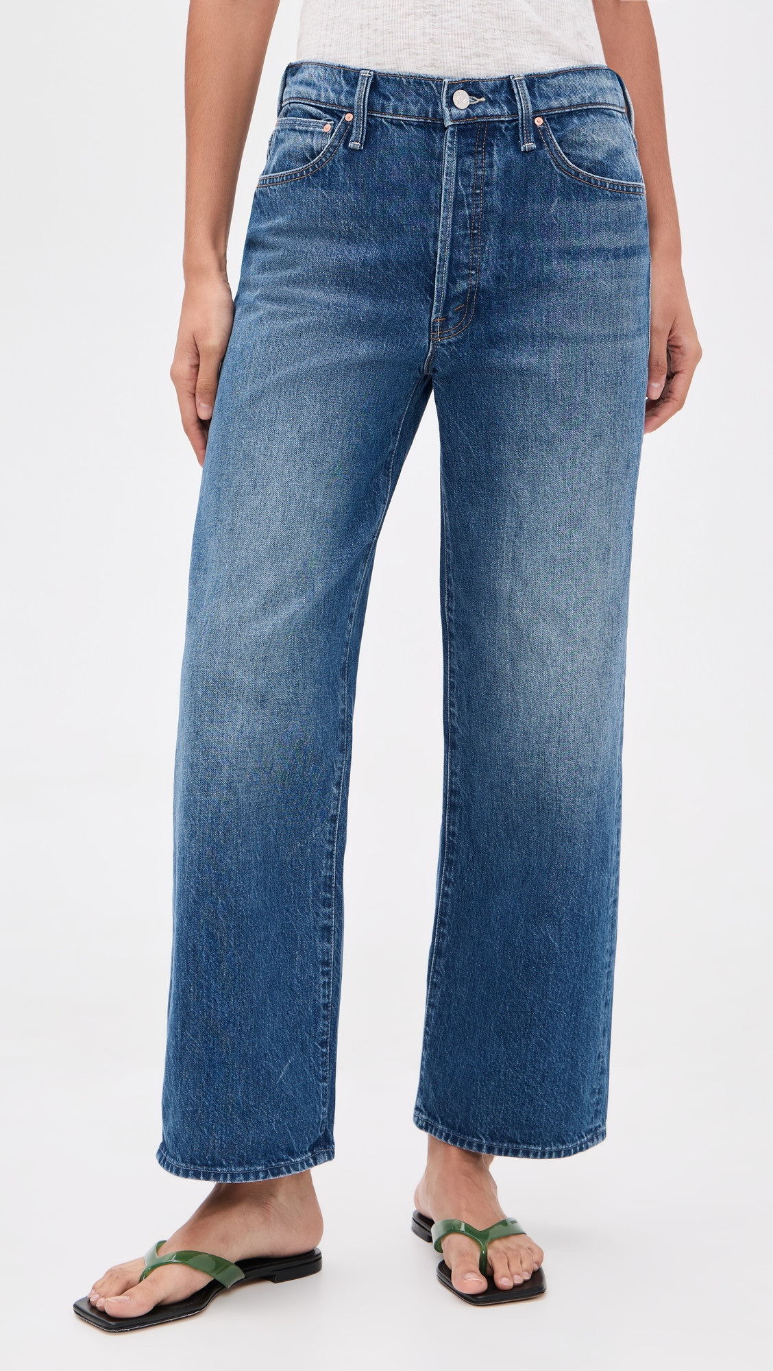 MOTHER The Dodger Button Flood Jeans Green Thumb 30 | Shopbop