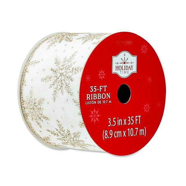 Silver Glitter Snowflake Polyester Christmas Ribbon, 3.5" x 35', by Holiday Time | Walmart (US)