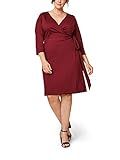 Seek No Further by Fruit of the Loom Women's Plus Size Ponte ¾ Sleeve V-Neck Wrap Dress, Maroon, 1X | Amazon (US)